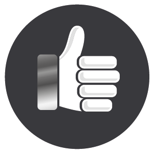 White thumbs up hand, confirming a 12 months warranty on parts and labour.