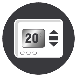 Heating upgrade of a white room thermostat reading 20 degrees.